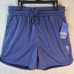 Spalding Gym Essentials Shorts Women Small Crown Blue Mesh Athletic RLG0003 NEW